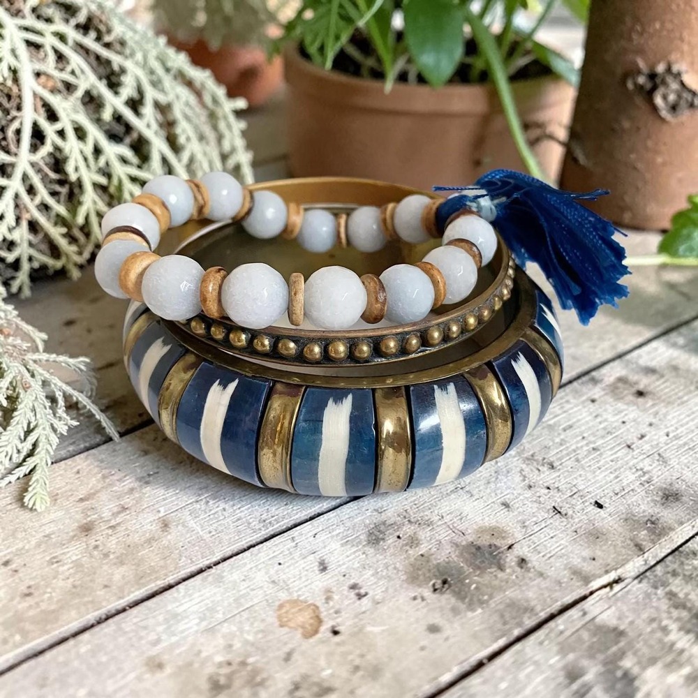 Vintage Boho Bracelet Stack Brass Gemstone Bangles Westerncore Mermaidcore
